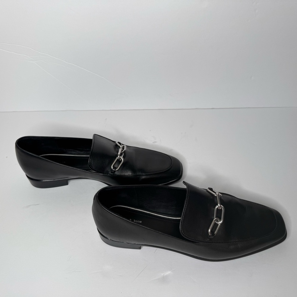 RAG & BONE Aslen Black Leather Loafer With Silver Chain Detail Square Toe Sz 40 - Picture 16 of 16